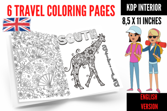 Explore the World with Travel Coloring Book 6 Pages English